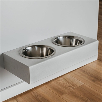 Håndlavet Designer Væghængt Foderbar Til Mellem og Store Hunde i Hvidmaleret Egetræ